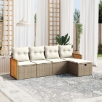 Set Divano da Giardino 5 pz con Cuscini Beige in Polyrattan