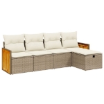Set Divano da Giardino 5 pz con Cuscini Beige in Polyrattan