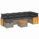 Set Divano da Giardino 8 pz con Cuscini Grigio in Polyrattan