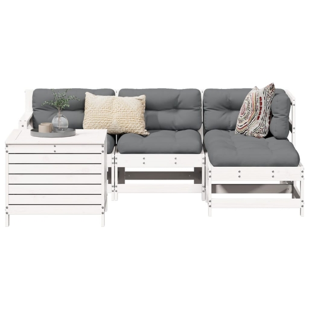 Set Salotto da Giardino 5 pz Bianco in Legno Massello di Pino
