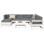 Set Divani da Giardino 8 pz in Legno Massello di Pino Bianco