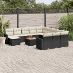 Set Divani da Giardino 13pz con Cuscini Nero in Polyrattan