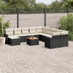 Set Divani da Giardino 12 pz con Cuscini Nero in Polyrattan