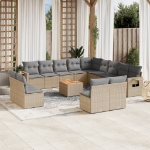 Set Divano da Giardino 14 pz con Cuscini Beige Misto Polyrattan