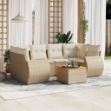 Set Divani da Giardino 7 pz con Cuscini Beige in Polyrattan