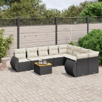 Set Divani da Giardino 9 pz con Cuscini Nero in Polyrattan