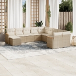Set Divani da Giardino 11 pz con Cuscini Beige in Polyrattan