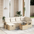 Set Divani da Giardino 7 pz con Cuscini Beige in Polyrattan