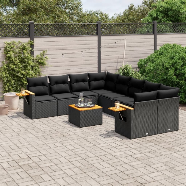 Set Divani da Giardino 9 pz con Cuscini Nero in Polyrattan