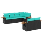 Set Divani da Giardino 7 pz con Cuscini Nero in Polyrattan