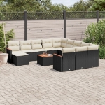 Set Divani da Giardino 13pz con Cuscini Nero in Polyrattan