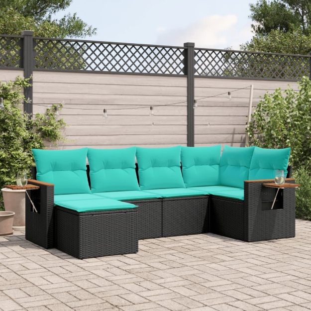 Set Divano da Giardino 6 pz con Cuscini Nero in Polyrattan