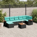 Set Divani da Giardino 8 pz con Cuscini Nero in Polyrattan