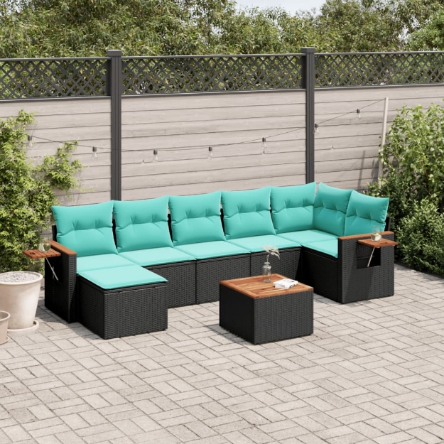 Set Divani da Giardino 8 pz con Cuscini Nero in Polyrattan