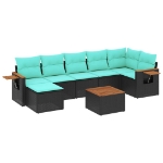 Set Divani da Giardino 8 pz con Cuscini Nero in Polyrattan
