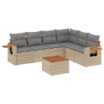 Set Divani da Giardino 7 pz con Cuscini Beige in Polyrattan