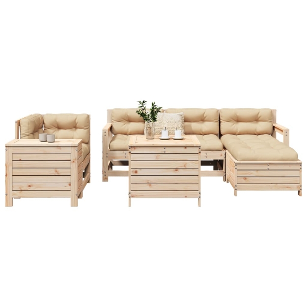 Set Divani da Giardino 7 pz in Legno Massello di Pino