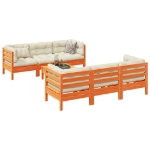 Set Divani Giardino 7 pz con Cuscini Marrone Cera Massello Pino