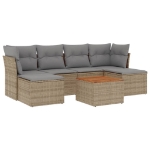 Set Divano da Giardino 7 pz con Cuscini Beige Misto Polyrattan