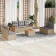 Set Divano da Giardino 8 pz con Cuscini Beige in Polyrattan