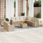 Set Divano da Giardino 10 pz con Cuscini Beige in Polyrattan