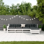 Set Salotto Giardino 5pz con Cuscini Bianco Legno Massello Pino
