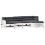 Set Salotto Giardino 5pz con Cuscini Bianco Legno Massello Pino