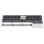 Set Salotto Giardino 5pz con Cuscini Bianco Legno Massello Pino