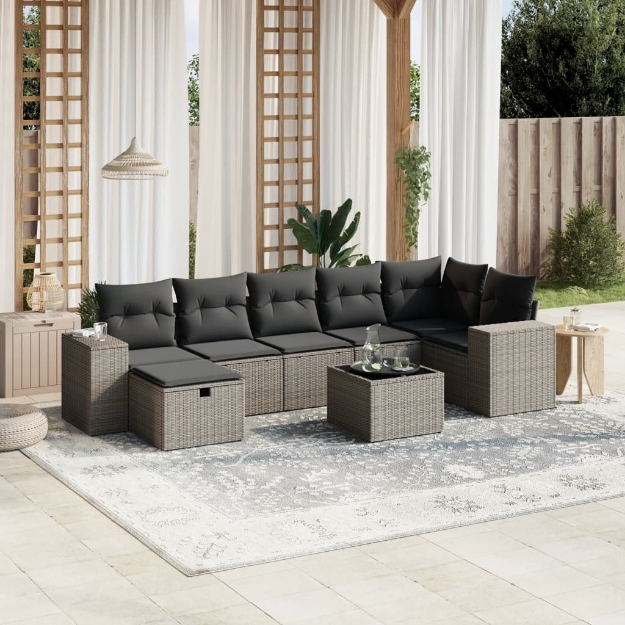 Set Divano da Giardino 8pz con Cuscini Grigio Chiaro Polyrattan