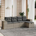 Set Divano da Giardino 5pz con Cuscini Grigio Chiaro Polyrattan