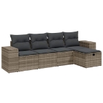 Set Divano da Giardino 5pz con Cuscini Grigio Chiaro Polyrattan