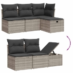 Set Divano da Giardino 5pz con Cuscini Grigio Chiaro Polyrattan