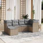Set Divano da Giardino 6 pz con Cuscini Beige Misto Polyrattan