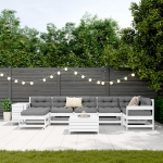 Set Divani da Giardino 9 pz Bianco in Legno Massello di Pino