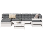 Set Divani da Giardino 7 pz Bianco in Legno Massello di Pino