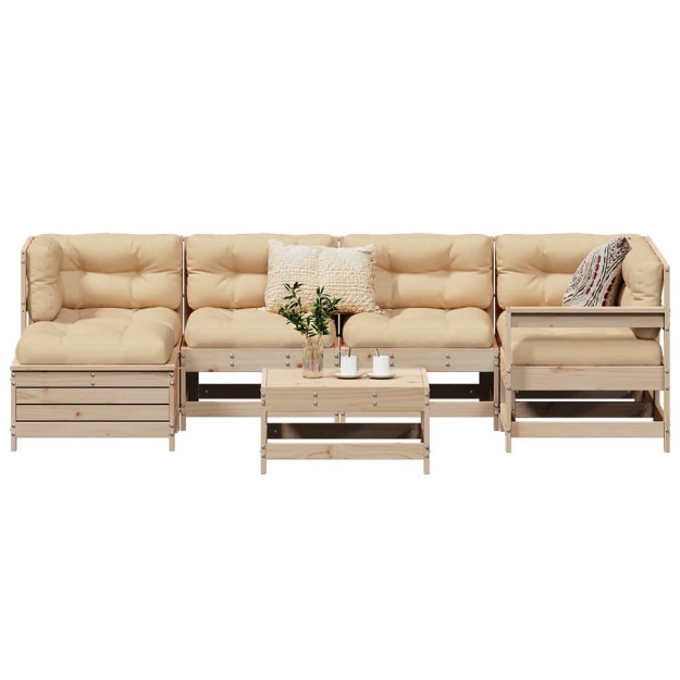 Set Divani da Giardino 7 pz in Legno Massello di Pino