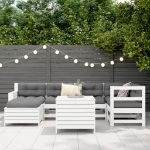 Set Divani da Giardino 7 pz Bianco in Legno Massello di Pino