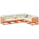 Set Divani Giardino 6pz con Cuscini Marrone Cera Massello Pino