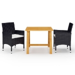 Set da Pranzo da Giardino 3 pz con Cuscini Nero