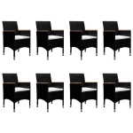 Set da Pranzo da Giardino 9 pz Polyrattan e Legno Massello Nero