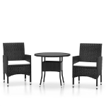 Set da Bistrot per Giardino 3 pz in Polyrattan e Vetro Nero