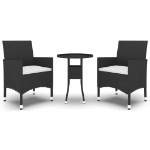 Set da Bistrot per Giardino 3 pz in Polyrattan e Vetro Nero