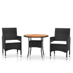 Set Bistrot da Giardino 3 pz Polyrattan e Legno Massello Nero
