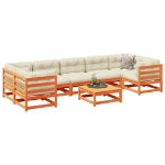 Set Divani da Giardino 8 pz Marrone Cera Legno Massello Pino