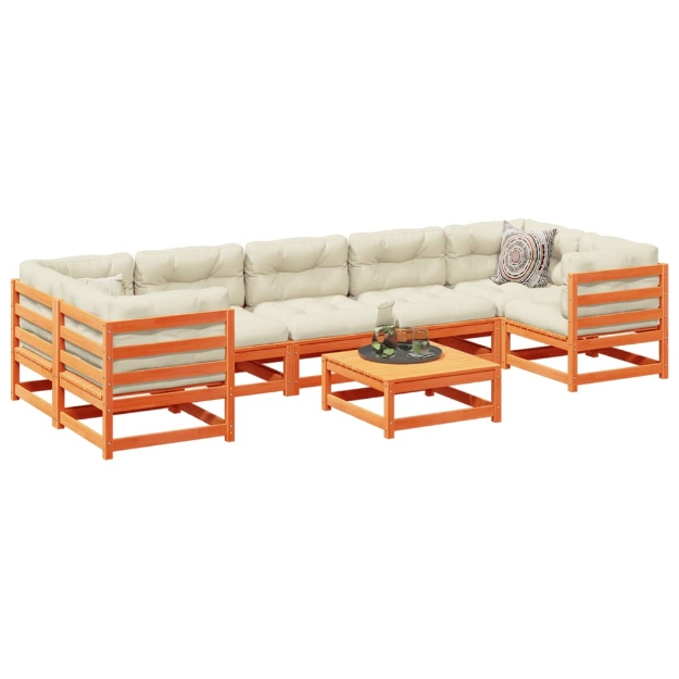 Set Divani da Giardino 8 pz Marrone Cera Legno Massello Pino