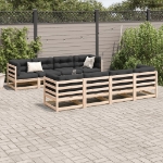 Set Divani da Giardino 9 pz con Cuscini Legno Massello di Pino