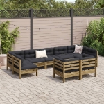 Set Divani da Giardino 9pz con Cuscini Legno Impregnato di Pino