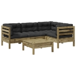 Set Divani da Giardino 5pz con Cuscini Legno Impregnato di Pino