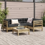 Set Divani da Giardino 5pz con Cuscini Legno Impregnato di Pino