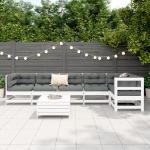 Set Divani da Giardino 7 pz Bianco in Legno Massello di Pino